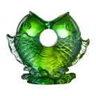 LIULI Crystal Art Crystal Twin Fish "Turning of Ruyi" Feng Shui Sculpture in Green