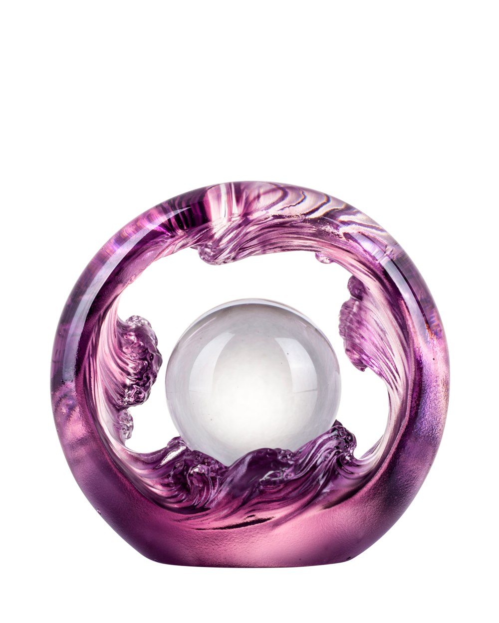 LIULI Crystal Art Crystal Water Flow Feng Shui Sculpture in Violet