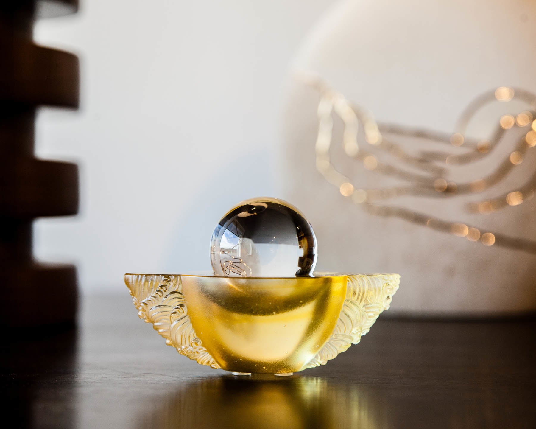 LIULI Crystal Art Crystal Paperweight "As the good world turns" Feng Shui Sculpture in Light Amber