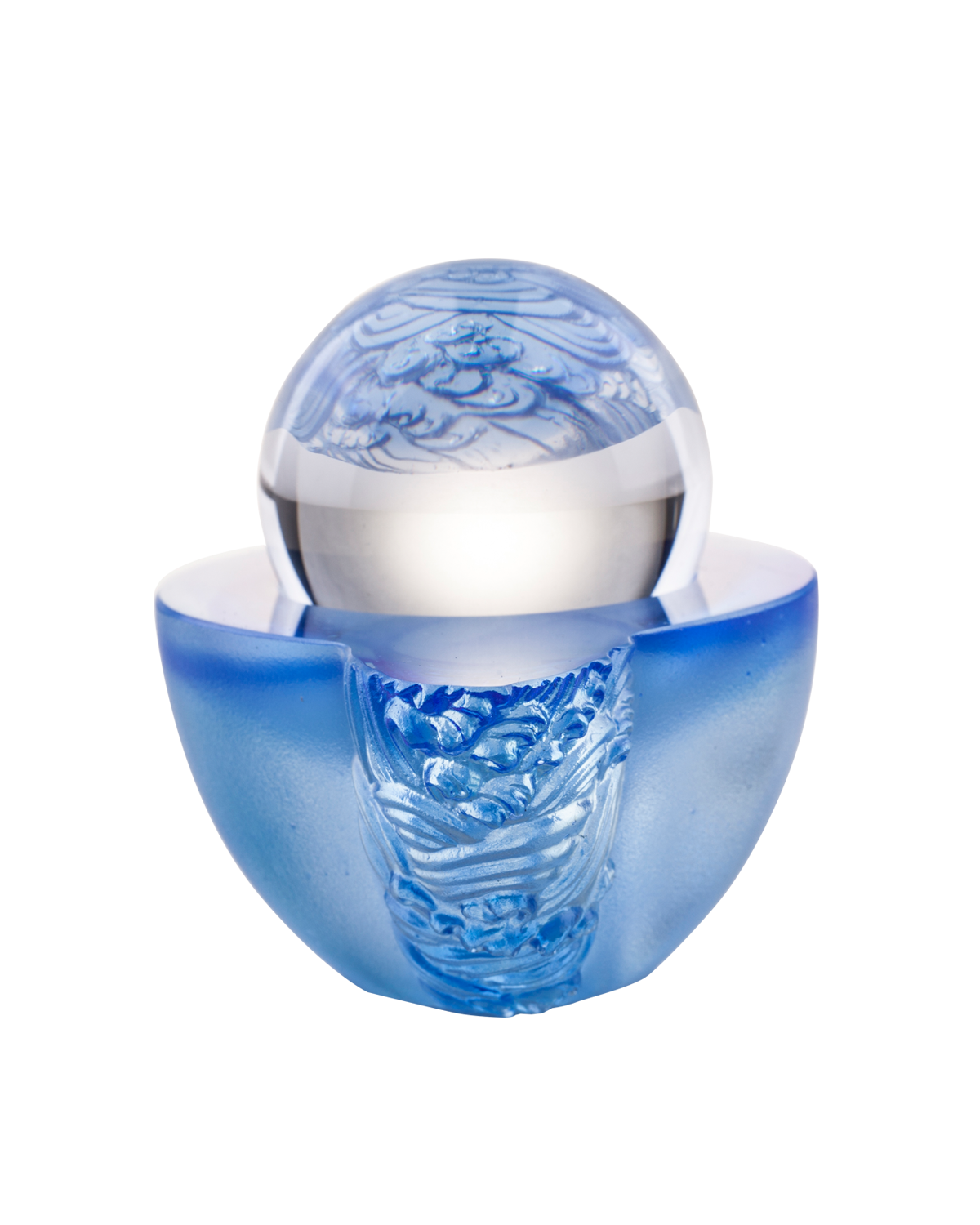 LIULI Crystal Art Crystal Paperweight "As the good world turns" Feng Shui Sculpture in Blue