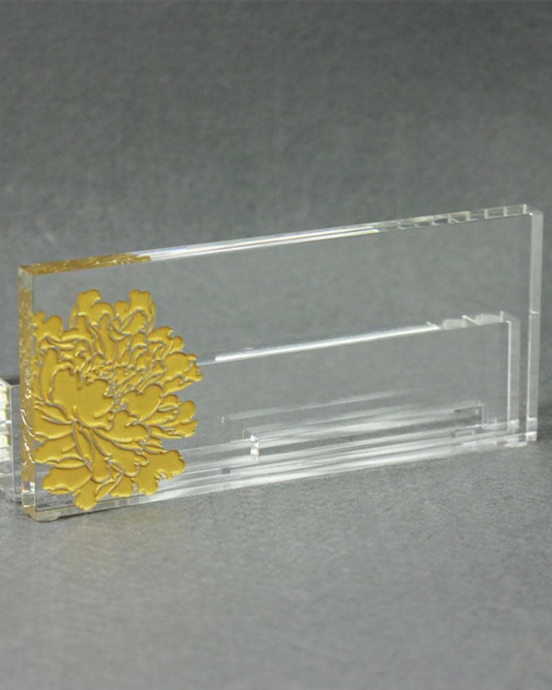 LIULI Crystal Art Crystal Business Cardholder, "Eternal Golden Flower"