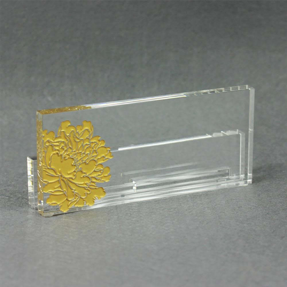 LIULI Crystal Art Crystal Business Cardholder, "Eternal Golden Flower"