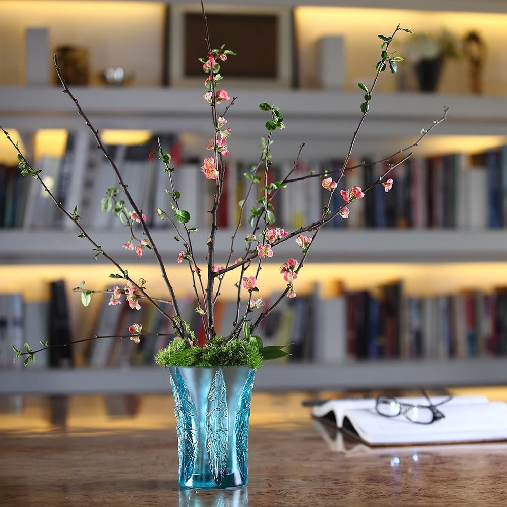 LIULI Crystal Art Crystal Floral Vase, "In the Presence of Spring-Lovely Bamboo Shadows"