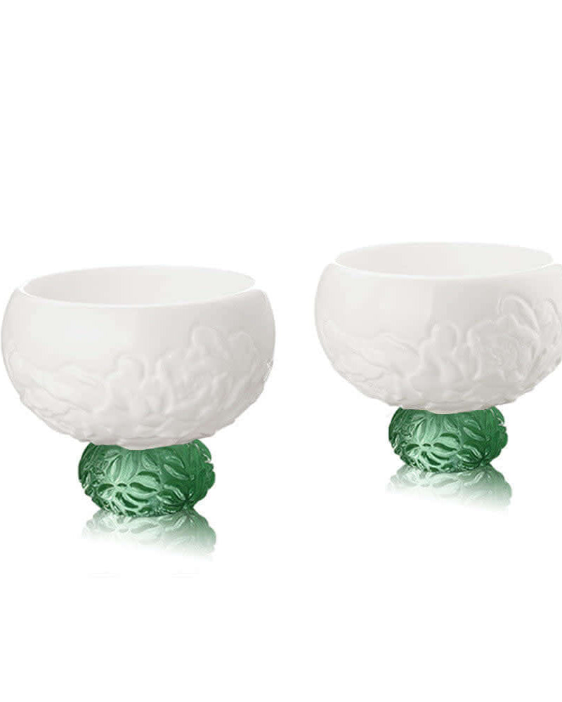 LIULI Crystal Art Bone China Sake Cups - Seasonal Treasures-Spring Peony (Set of 2)