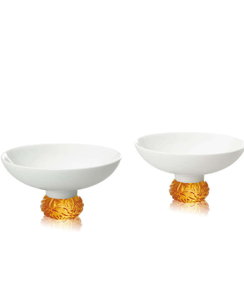 LIULI Crystal Art Bone China Sake Cups - "Seasonal Treasures-Winter Plum" Set