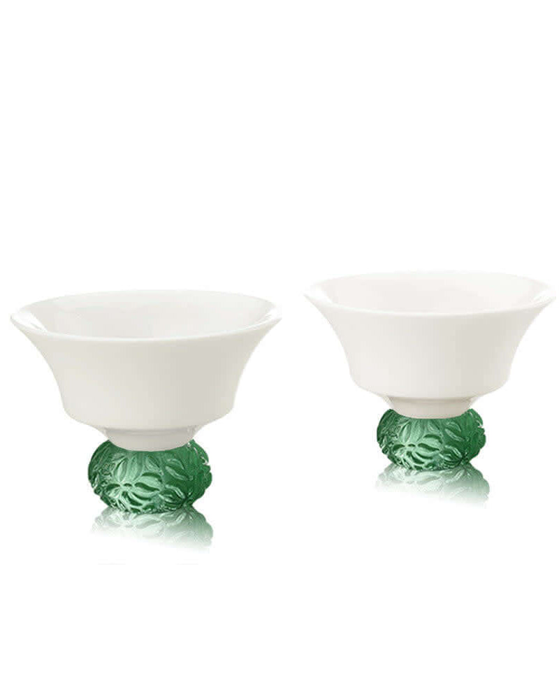 LIULI Crystal Art Bone China Sake Cups - "Seasonal Treasures-Summer Bamboo" (Set of 2)