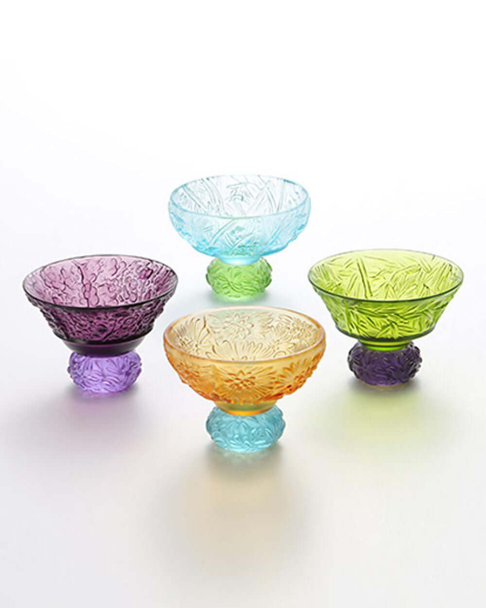 LIULI Crystal Art A Drink To Virtue (Set of 4), Sake Glass, Shot Glass (4 Designs, Mixed Color)