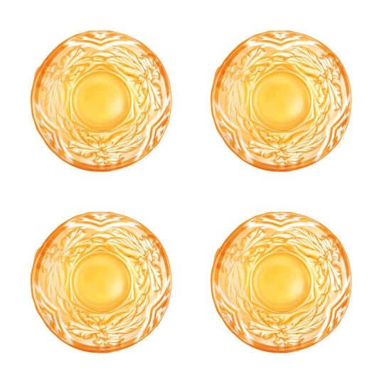 LIULI Crystal Art Crystal "To Drink Amongst Flowers" Sake Glasses, Set of 4, Light Amber