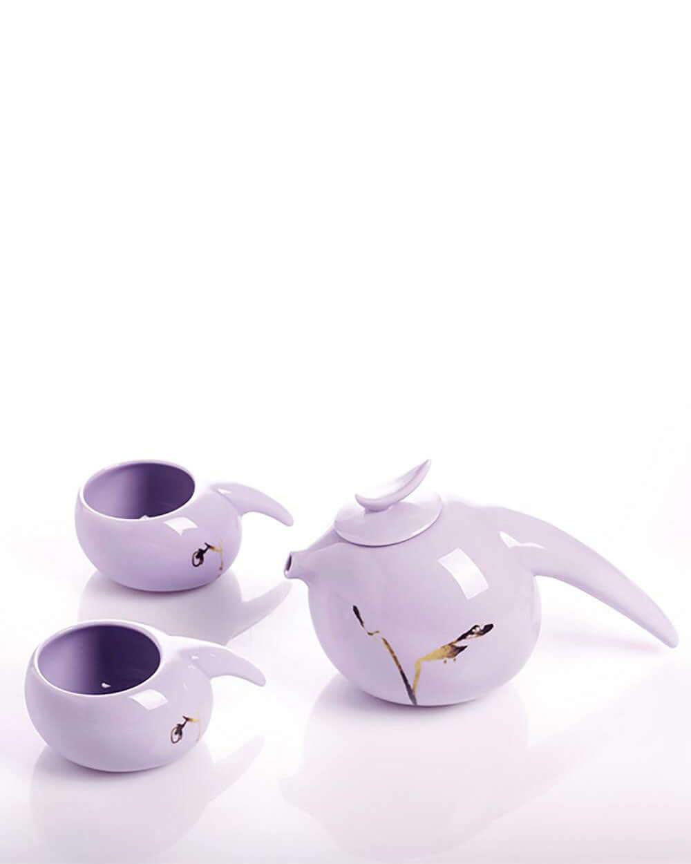 LIULI Crystal Art Bone China Tea Set, "Robin, Herald of the Dawn" (1 Teapot, 4 Teacups) Limited Edition
