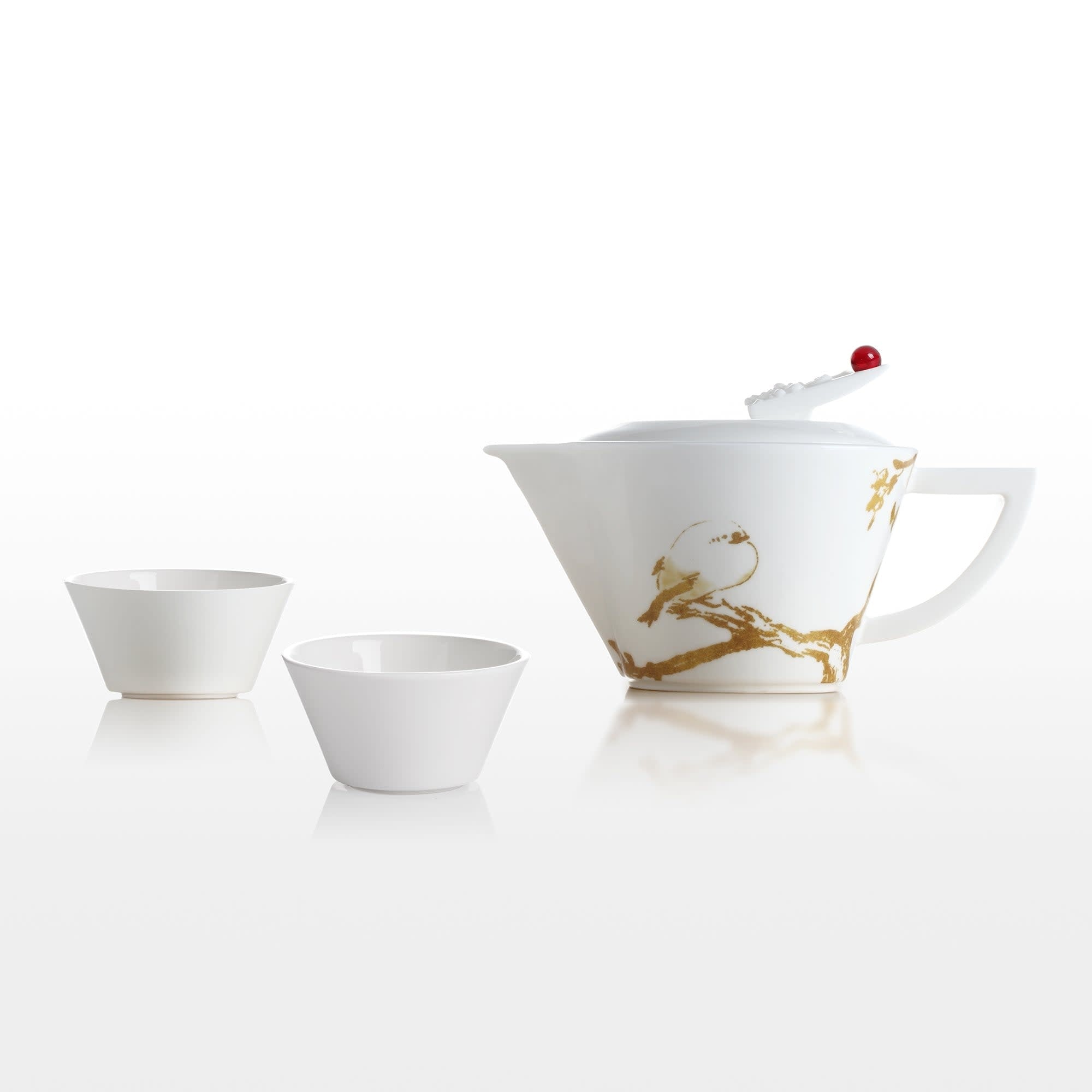 LIULI Crystal Art Tea Set, Bone China, "Plump Little Bird"