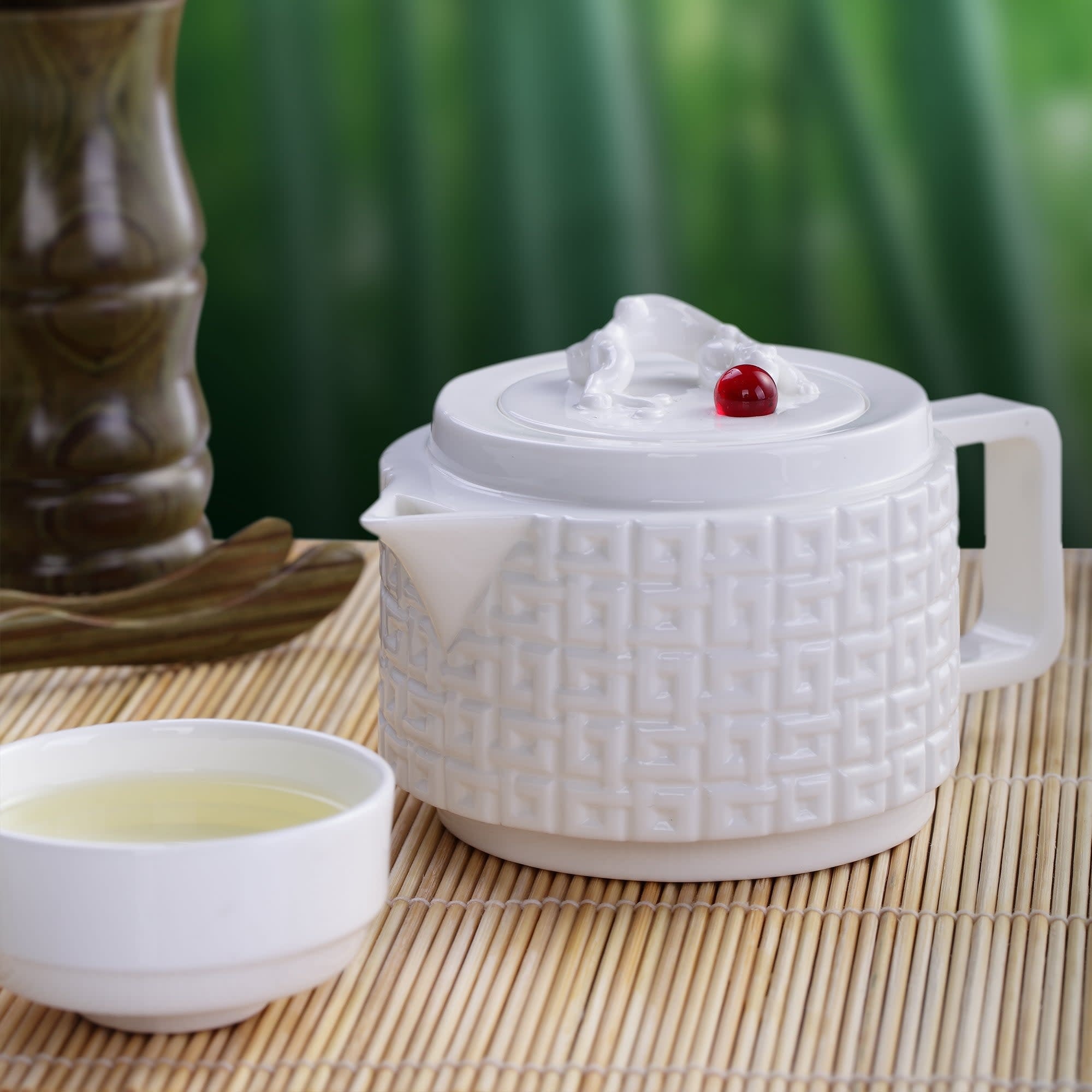 LIULI Crystal Art Tea Set, Bone China, "The Wellspring Teapot"