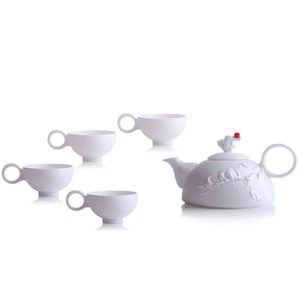 LIULI Crystal Art Bone China Tea and Coffee Set (1 Tea Pot & 4 Cups) - Autumn Mountain