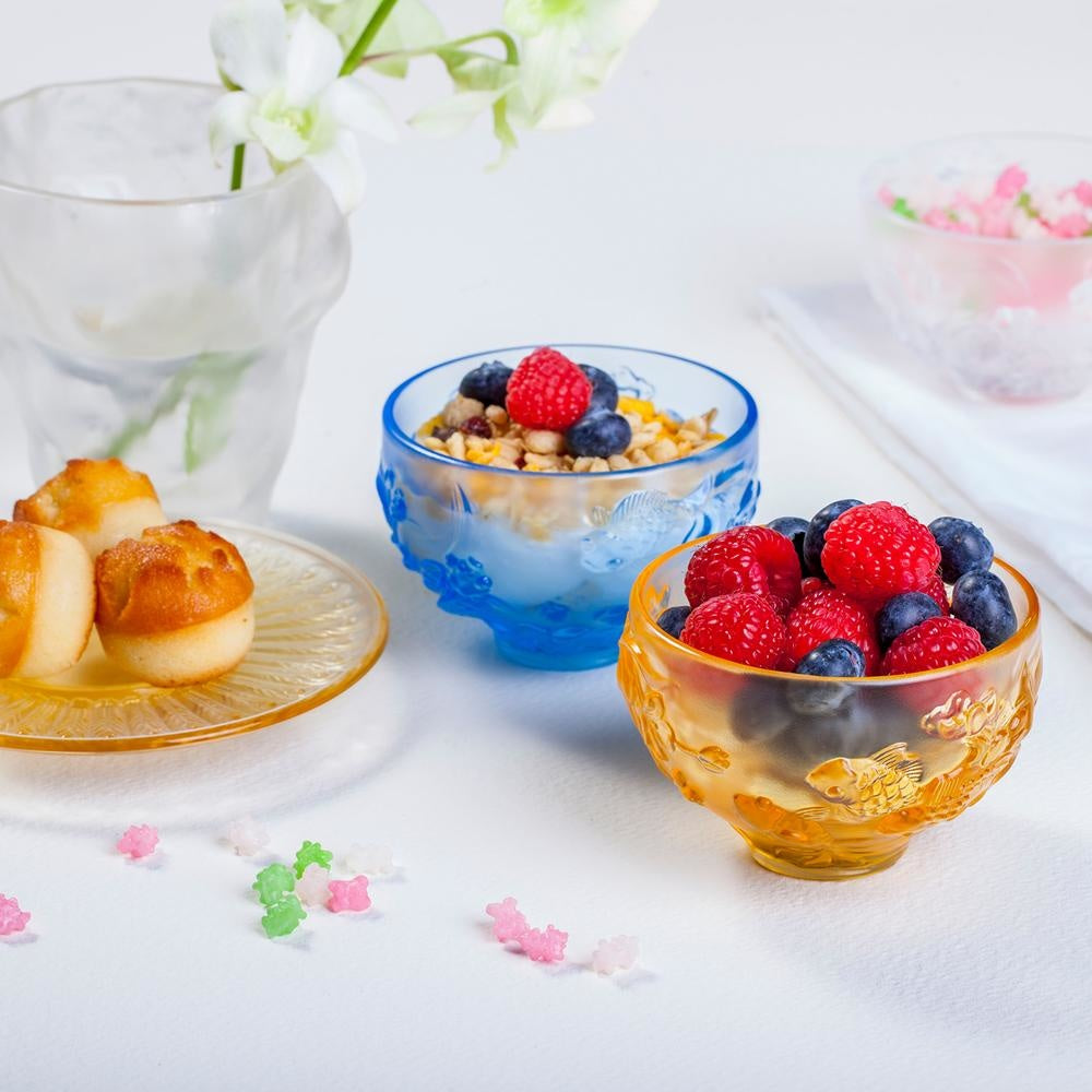LIULI Crystal Art Crystal Goldfish Bowl, Peony Chopsticks Set, The Joy of Fish