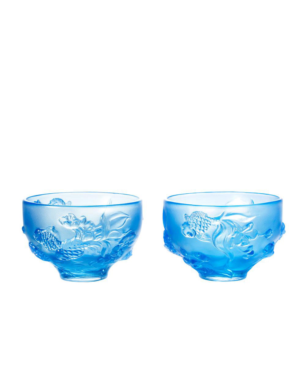 LIULI Crystal Art Crystal Goldfish Bowl and Chopsticks set, The Joy of Fish (Blue)