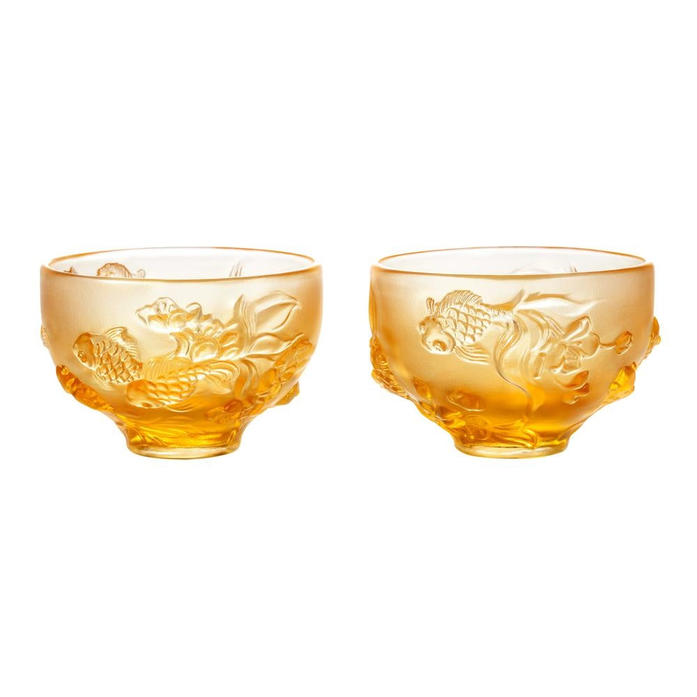 LIULI Crystal Art Crystal Goldfish Bowl, Peony Chopsticks Set, The Joy of Fish