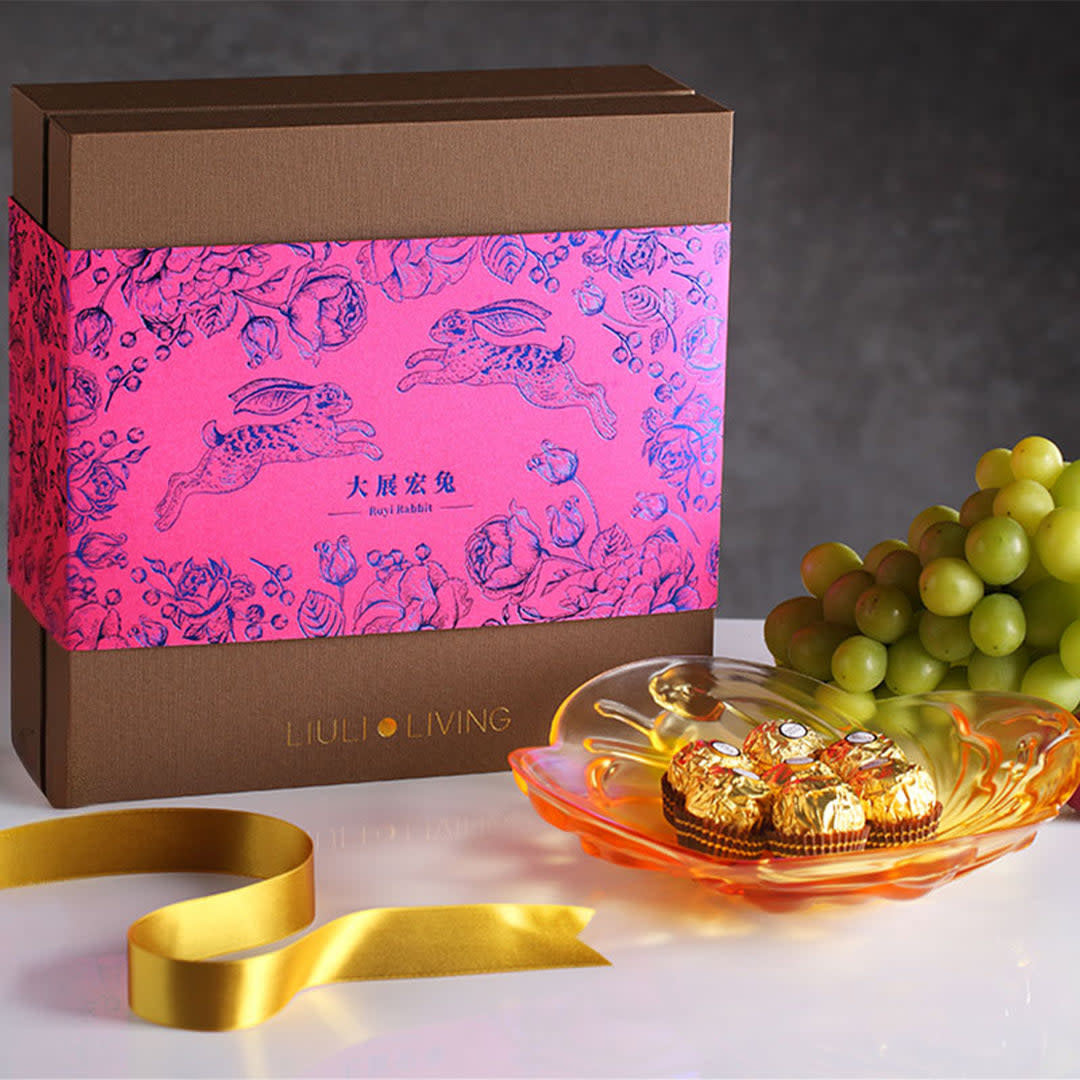 LIULI Crystal Art Crystal Ruyi Rabbit Dish, LIULI LIVING Tableware, Amber, Lunar New Year