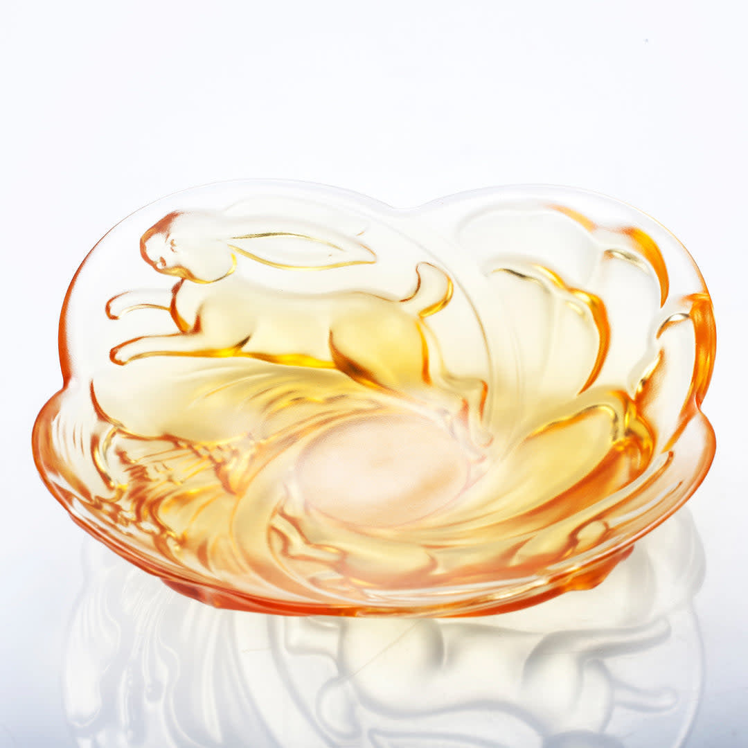LIULI Crystal Art Crystal Ruyi Rabbit Dish, LIULI LIVING Tableware, Amber, Lunar New Year