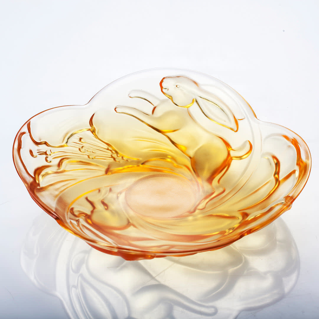 LIULI Crystal Art Crystal Ruyi Rabbit Dish, LIULI LIVING Tableware, Amber, Lunar New Year