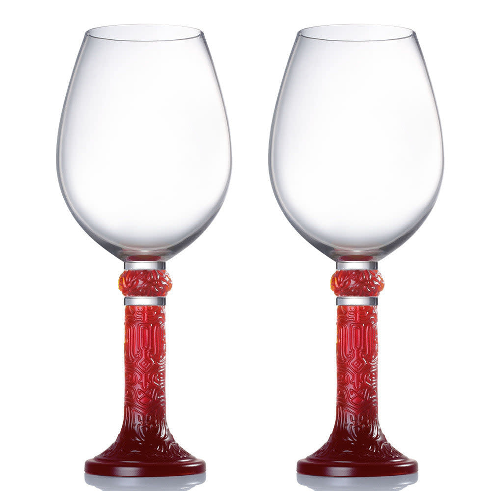 LIULI Crystal Art Crystal Wine Goblet, Bordeaux Glass, Moon Shadows (Set of 2)