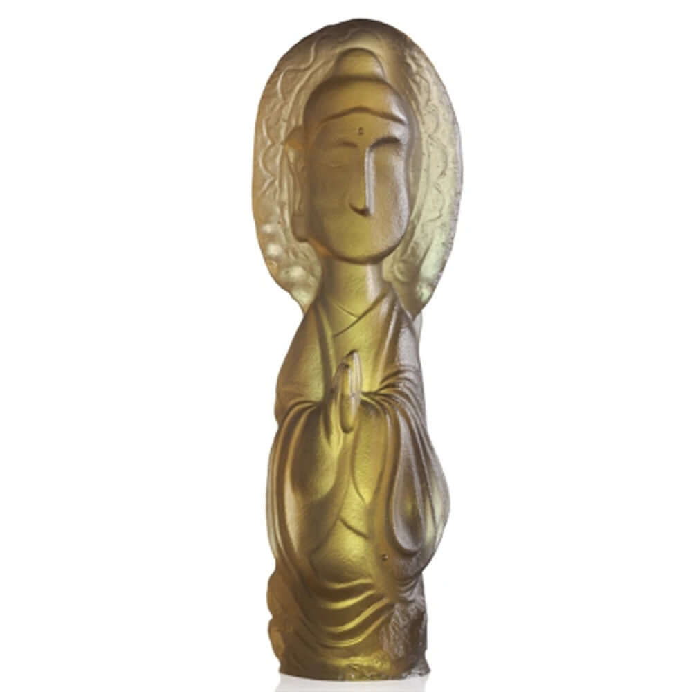 LIULI Crystal Art Crystal "Free Mind from Knowing One's Fate" Buddha Figurine in Green & Purple