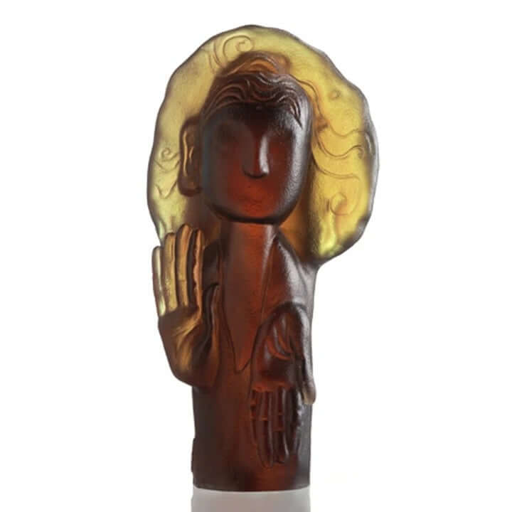 LIULI Crystal Art Crystal "Free Mind from Knowing No Fear" Buddha Figurine in Green & Purple