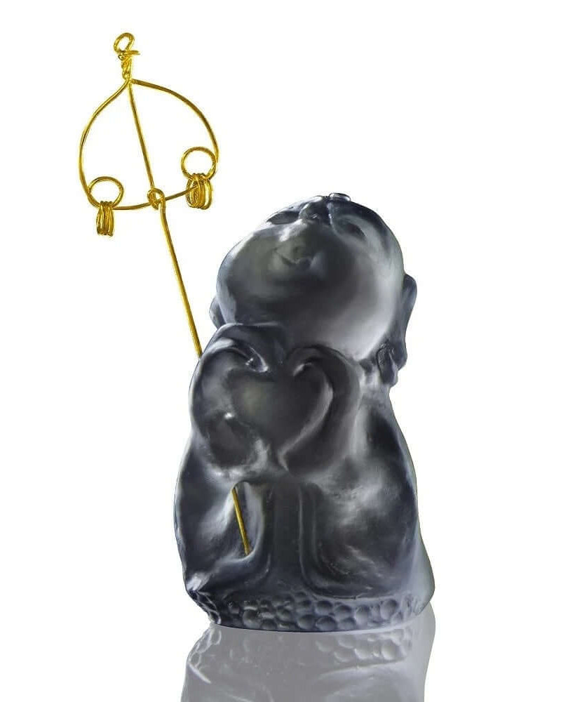 LIULI Crystal Art Crystal Buddha, "Joyous and Worry-Free, A Kind Heart Rewarded" Ksitigarbha Bodhisattva in Dark Grey