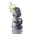LIULI Crystal Art Crystal Buddha, "Joyous and Worry-Free, Healthy, Happy" Ksitigarbha Bodhisattva in Dark Grey