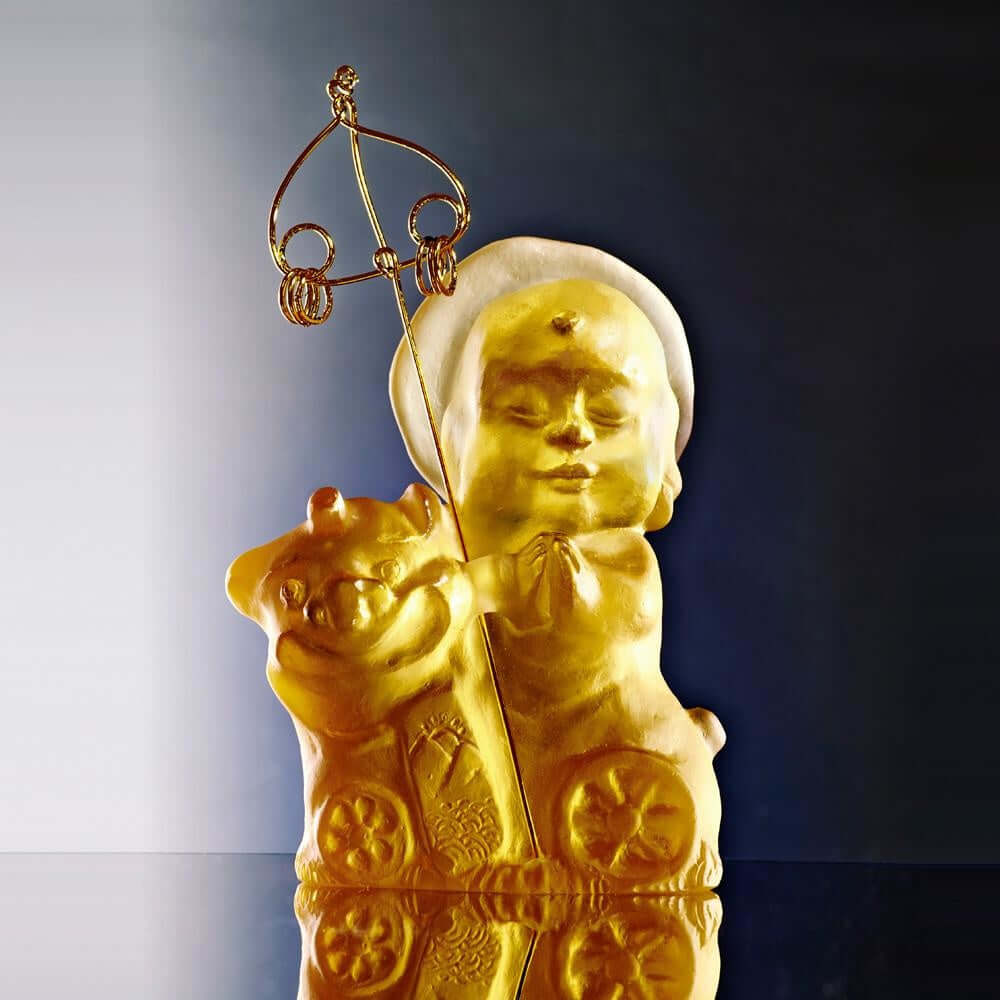 LIULI Crystal Art Crystal Buddha, "Joyous and Worry-Free, Safe Travels" Ksitigarbha Bodhisattva in Amber