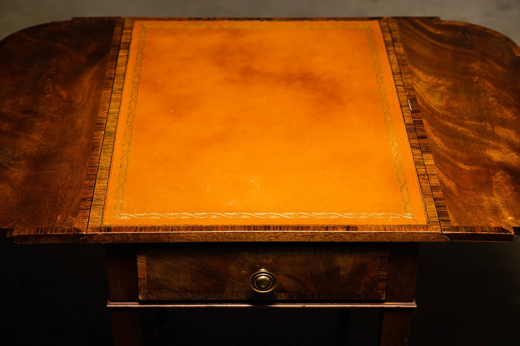 Vintage Leather Top Drop Leaf Mahogany Pembroke Side Table